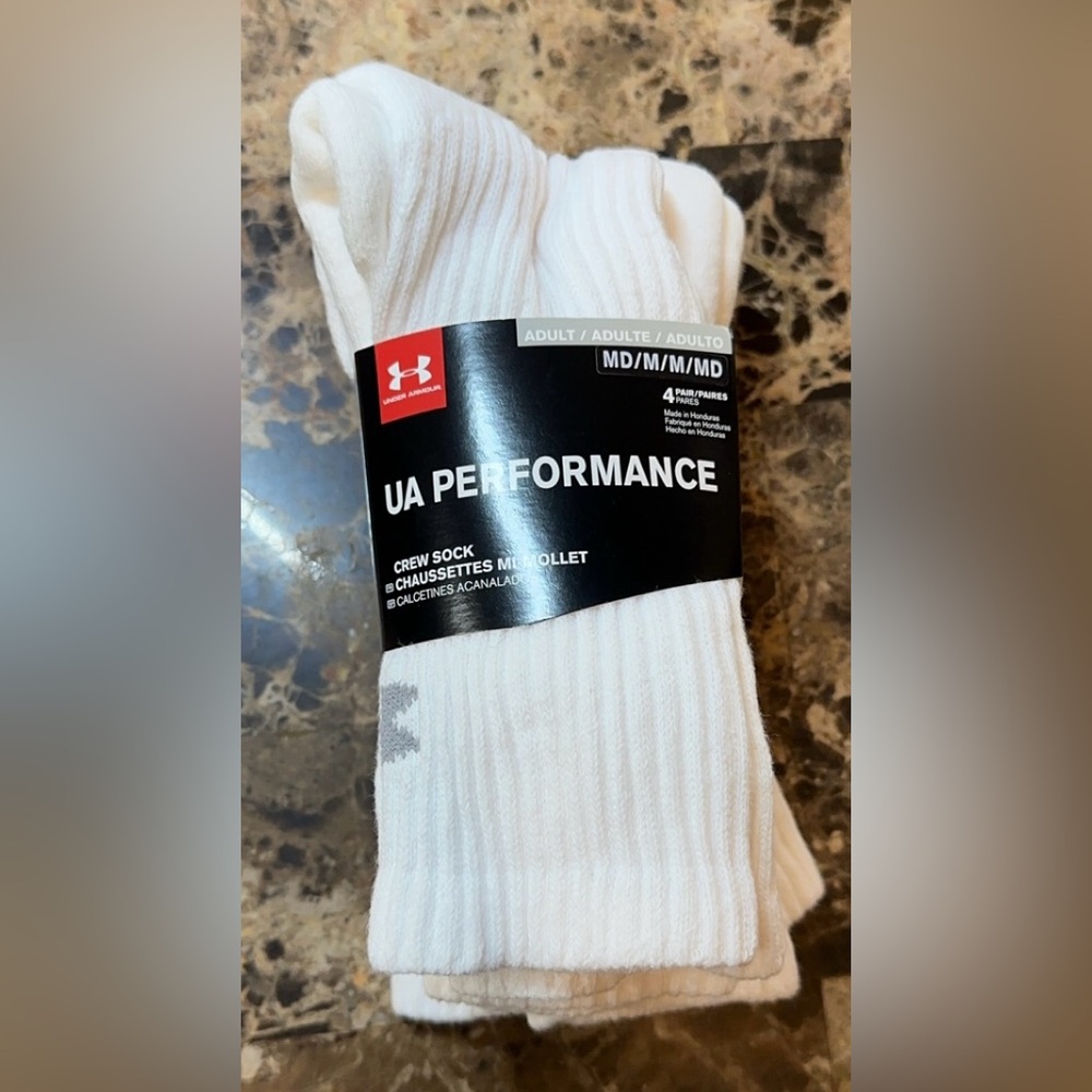 4 PAIRS UNDER ARMOUR MENS CREW SOCKS WHITE COTTON